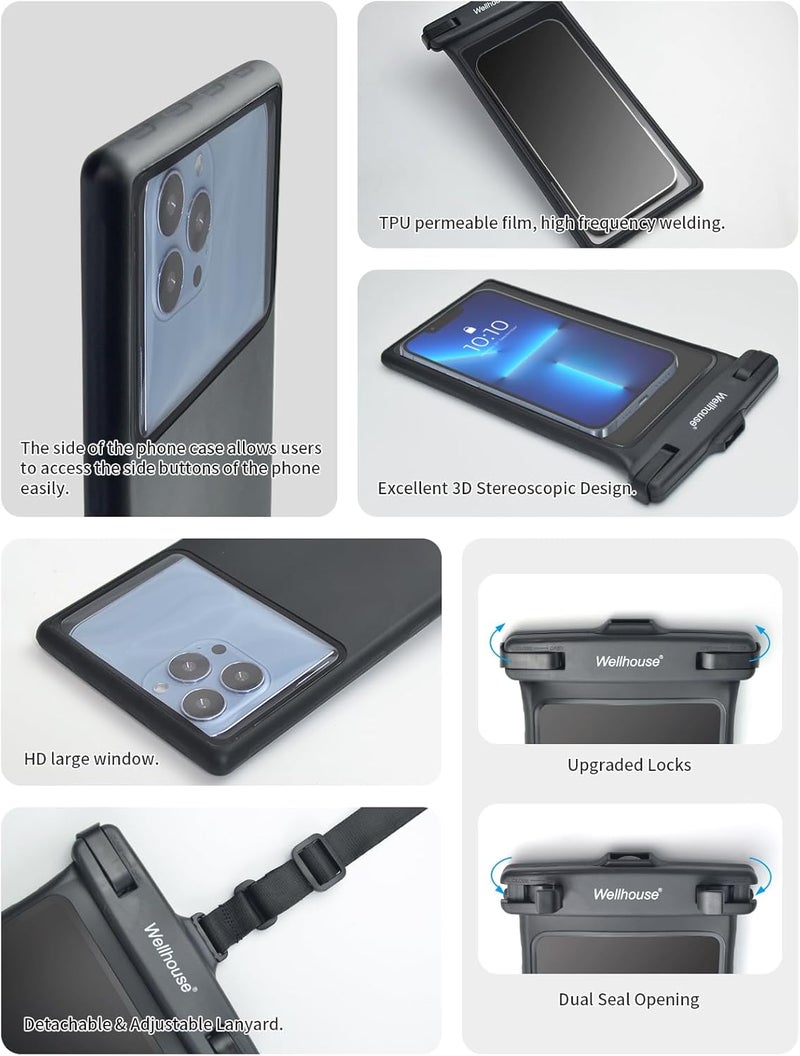 Wellhouse Waterproof Phone Pouch, Waterproof Phone Case for iPhone 16 15 14 13 12 Pro Max XS Samsung, IPX8 3D Cellphone Dry Bag Beach Essentials (2 Pack - Black & White8.0, 8 inch) - Image 5